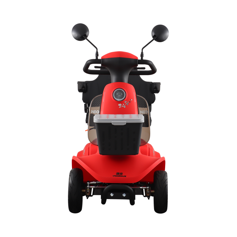 Front view of Neo mobility scooter in red.