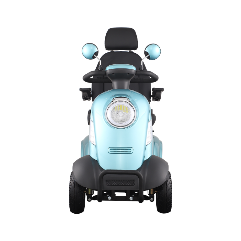 Blue CE certified Spirite-1 elderly motorized scooter, featuring a 4-wheel design.