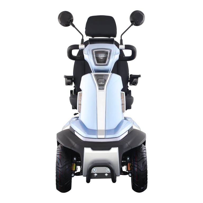 Spirite-3 four wheel electric scooter front view in blue