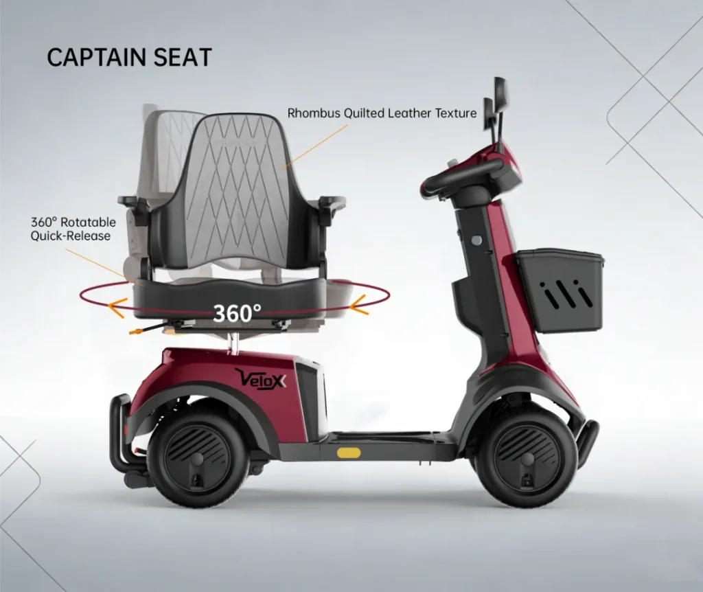 VIGROUS Showcases New Mobility Scooter Innovations at China Cycle 2026 11 Mobility scooter vendor VIGROUS showcases the 360-degree rotating seat on the Velox model for easy access.