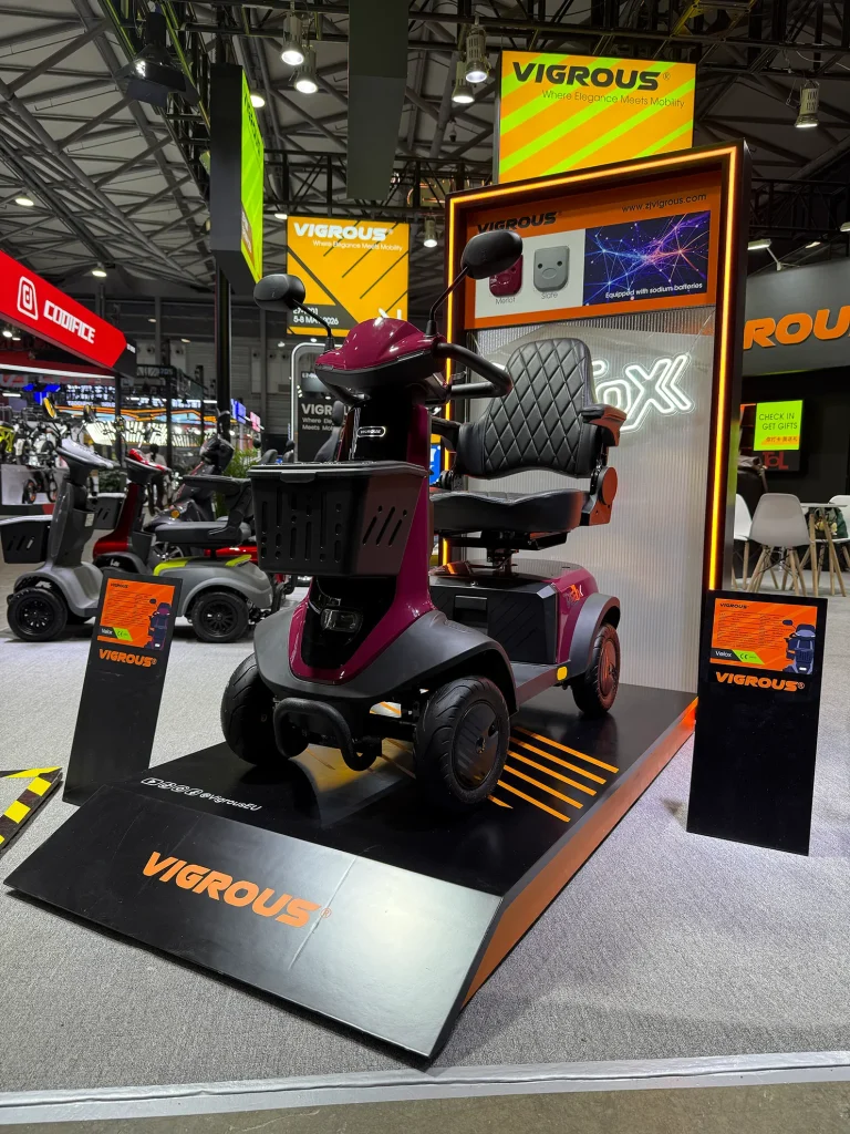 VIGROUS Showcases New Mobility Scooter Innovations at China Cycle 2026 10 Velox by mobility scooter vendor VIGROUS represents a blend of style and practical functionality for international buyers at a global trade show.
