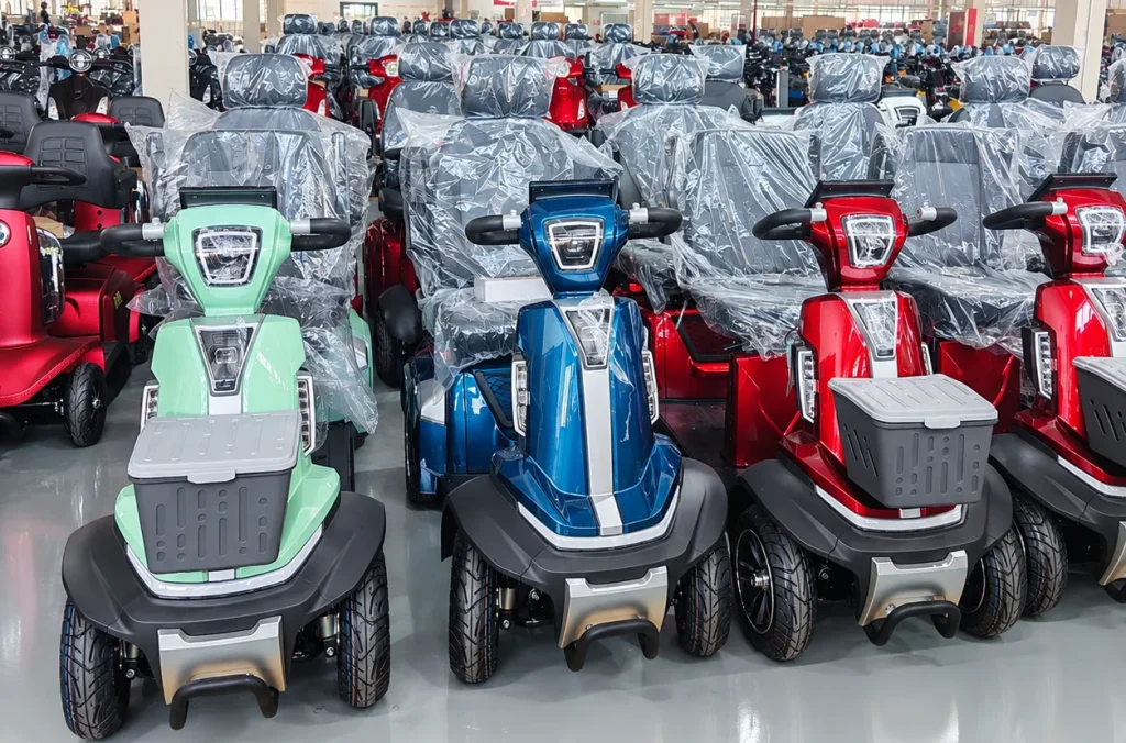 Electric scooters ready for wholesale orders in the storage area